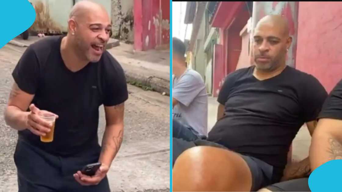Adriano: Brazil star looks unrecognisable while drinking beer barefoot in street Adriano: Brazil star looks unrecognisable while drinking beer barefoot in street