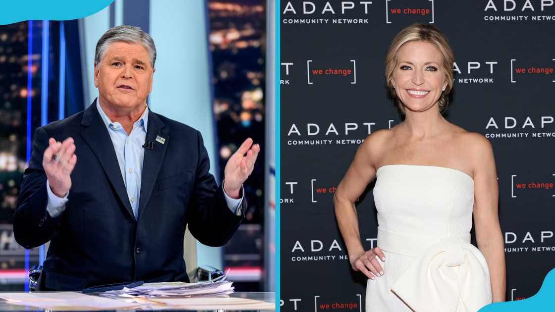 Host Sean Hannity at Fox News Channel Studios in New York City (L). Ainsley Earhardt attends the 2022 ADAPT Leadership Awards (R). Host Sean Hannity at Fox News Channel Studios in New York City (L). Ainsley Earhardt attends the 2022 ADAPT Leadership Awards (R).
