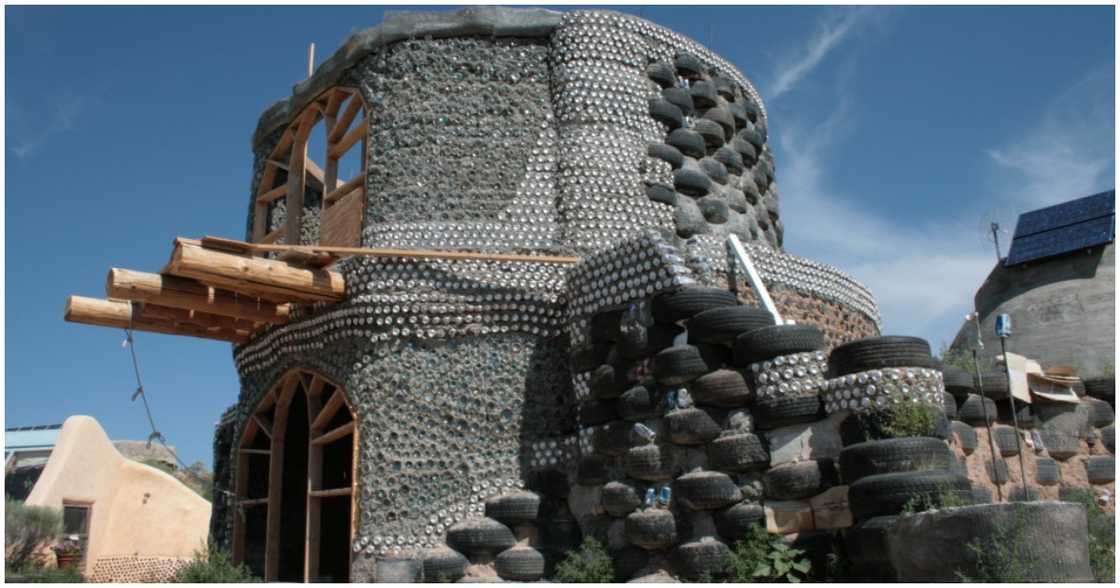 House is made out of tyres, wood and earth House is made out of tyres, wood and earth