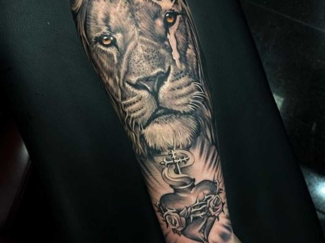 Lion head and Sacred Heart Lion head and Sacred Heart