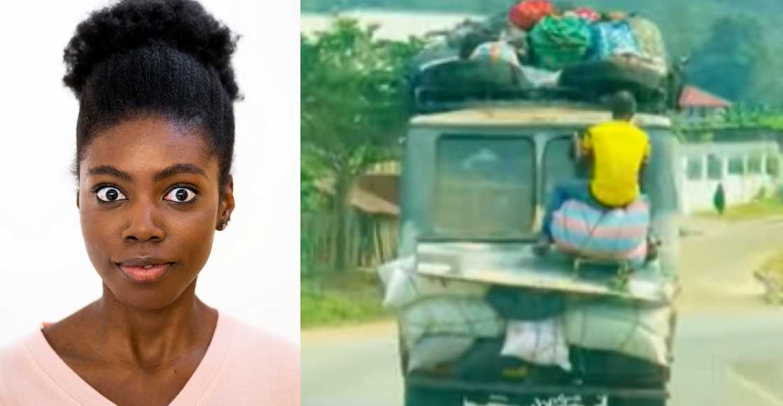 Ghanaian man choices to sit behind a moving car