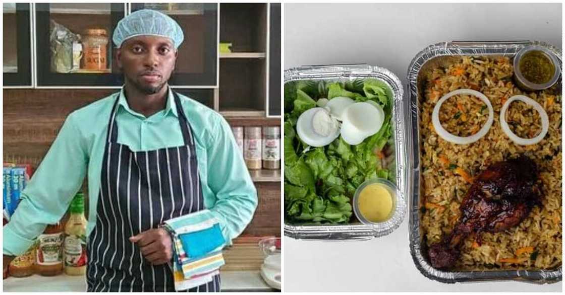 Photo of UCC graduate Kelvin Bassaw and his online-delivered meal