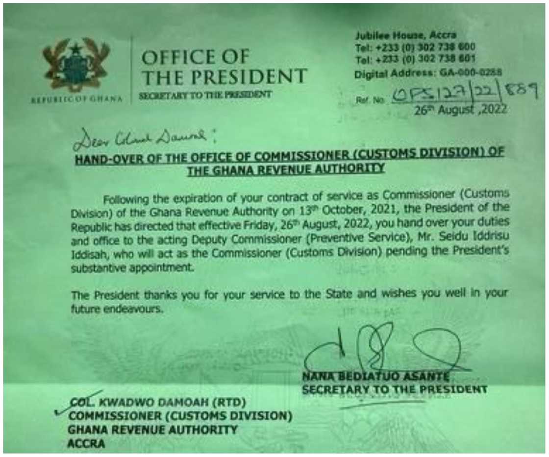 Col Damoah sacked Col Damoah sacked