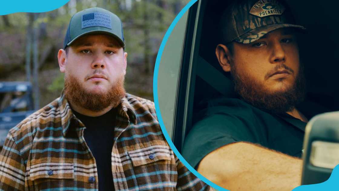 Luke Combs poses for a photo outdoors and inside his car