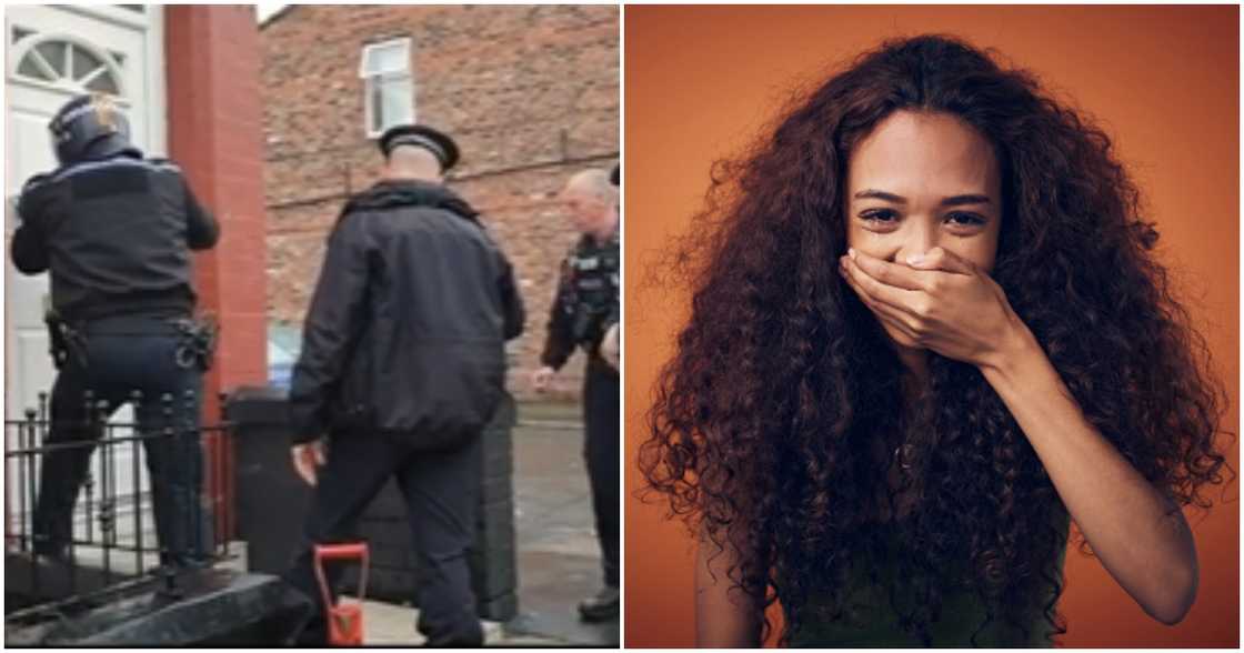 police and lady laughing