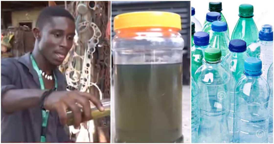 KNUST student converts plastic bottles into fuel. KNUST student converts plastic bottles into fuel.