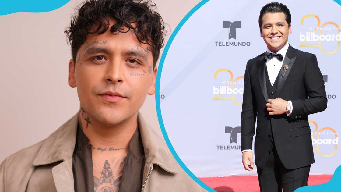 Christian Nodal at the Dior fashion show (L) and on the red carpet at the Casino (R).