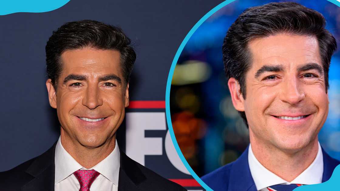 Jesse Watters attends a 2024 award ceremony(L). Jesse speaks as Dr. Phil visits (R)