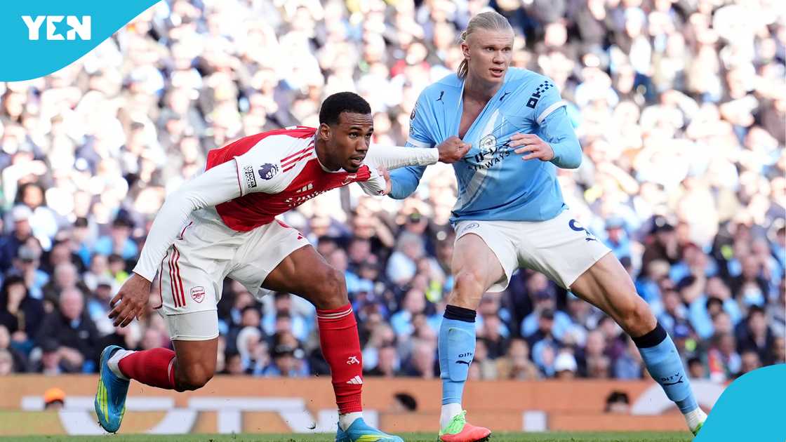 Erling Haaland goal, Gabriel, Gabriel headbutts Haaland, Manchester City beat Arsenal, Premier League title race, Premier League table, Premier League results, Pep Guardiola, Mikel Arteta.