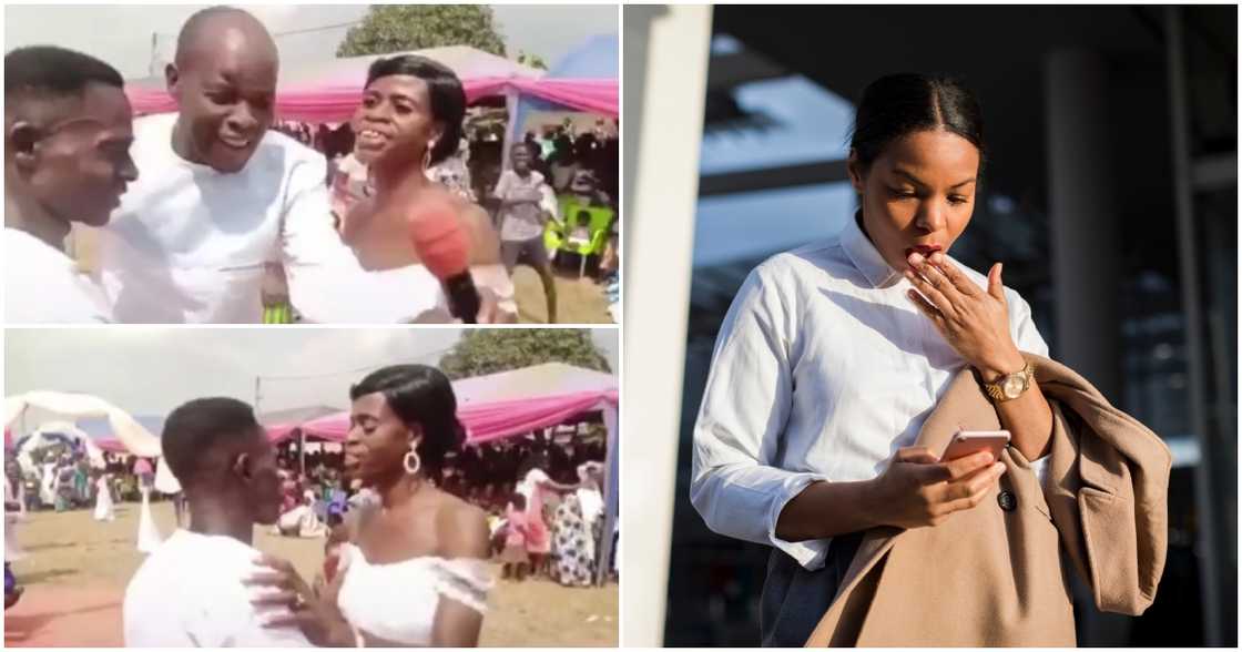 Photos of pastor separating bride from groom and lady looking surprised