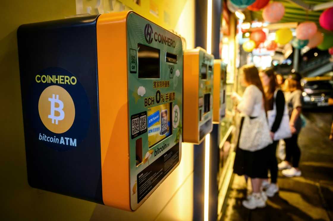 Bitcoin ATMs outside a cryptocurrency exchange in Hong Kong, seen on November 14, 2024