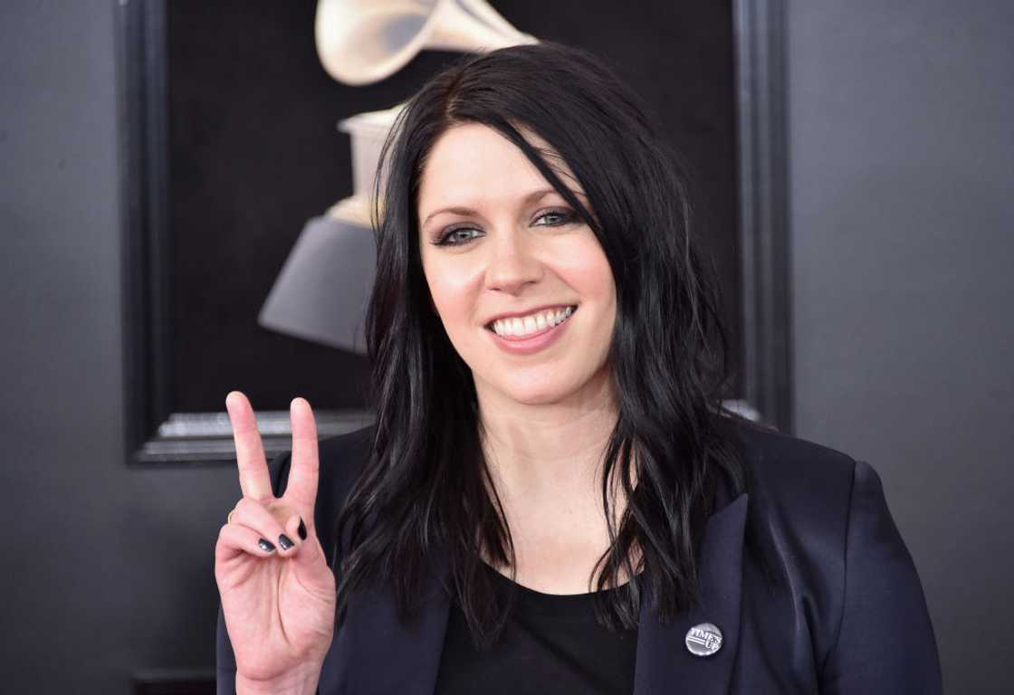 Recording artist K.Flay poses at the 60th Annual GRAMMY Awards. Recording artist K.Flay poses at the 60th Annual GRAMMY Awards.