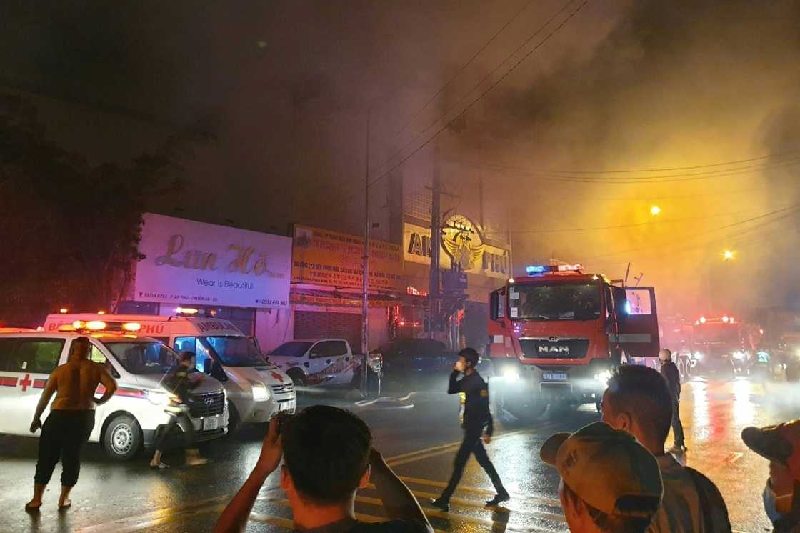 A fire tore through a karaoke bar in southern Vietnam's Thuan An city A fire tore through a karaoke bar in southern Vietnam's Thuan An city