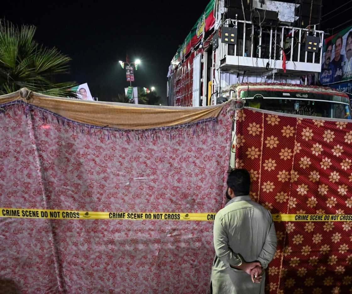 The modified container truck carrying former Pakistan prime minister Imran Khan when he was shot has been sealed off as a crime scene in Wazirabad The modified container truck carrying former Pakistan prime minister Imran Khan when he was shot has been sealed off as a crime scene in Wazirabad