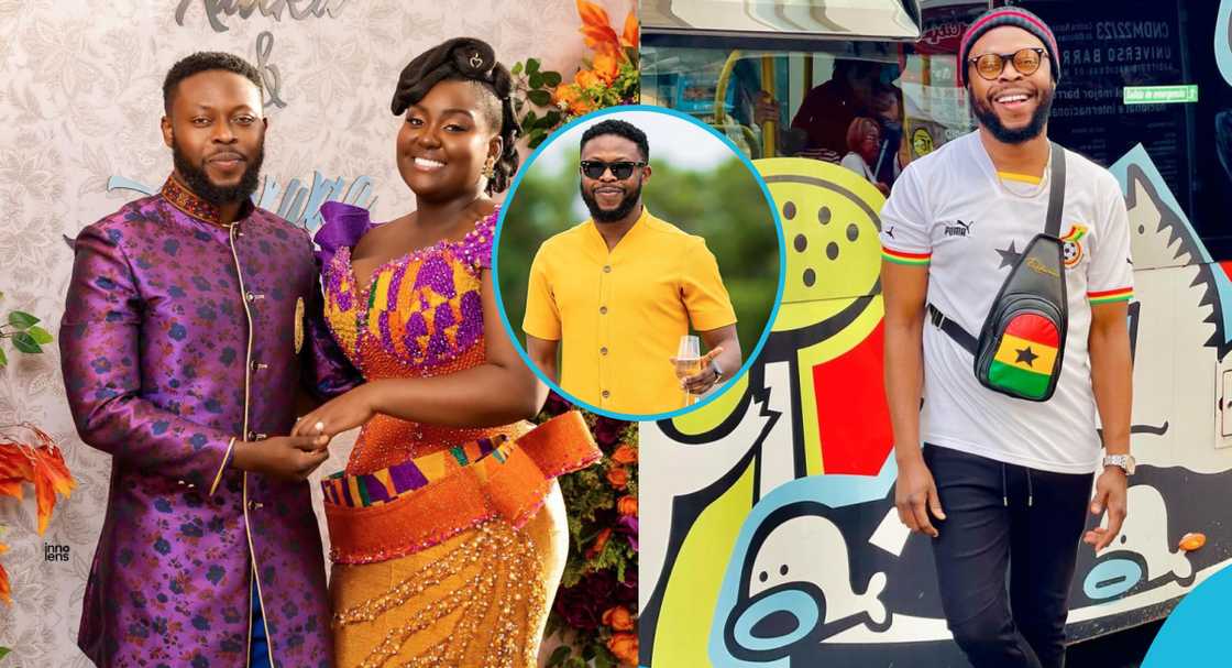 Ghanaian actor Kalybos and his pretty wife look adorable in beautiful outfits for their wedding. Ghanaian actor Kalybos and his pretty wife look adorable in beautiful outfits for their wedding.