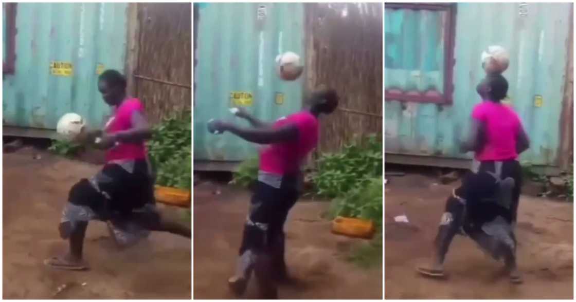 Lady shows off football possession skills on road Lady shows off football possession skills on road