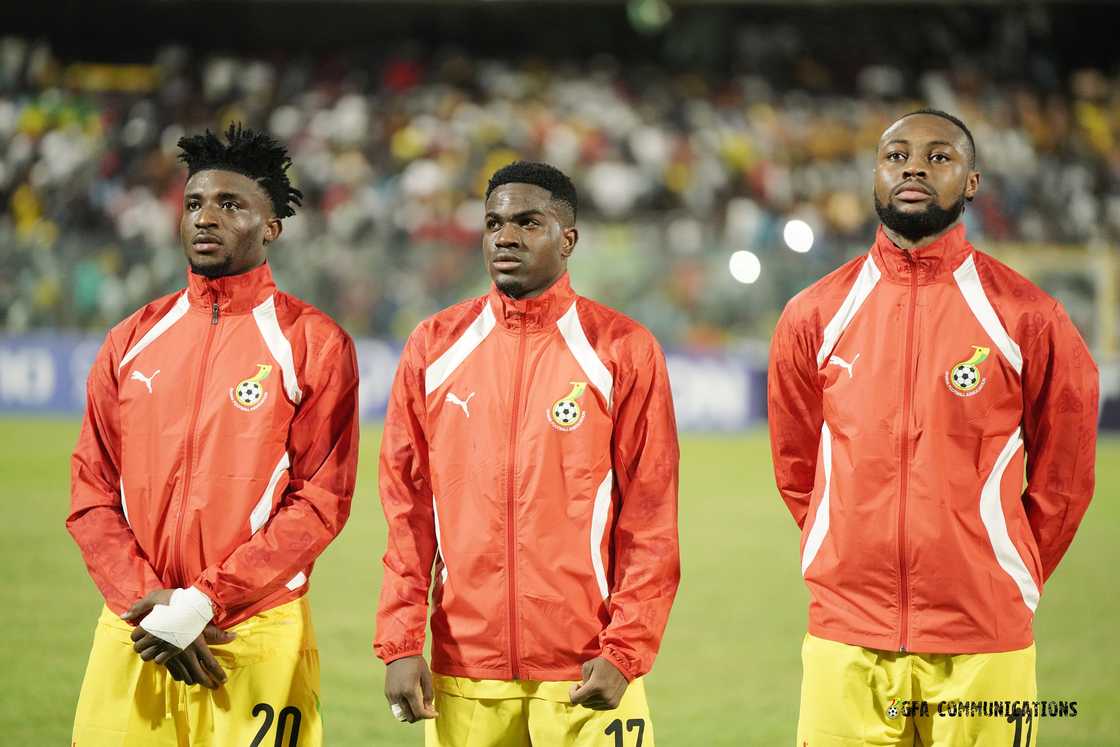 Mohammed Kudus (left), Enrest Appiah Nuamah (middle), and Antoine Semenyo (right) ahead of Ghana vs Chad at Accra Sports Stadium on March 21, 2025 Mohammed Kudus (left), Enrest Appiah Nuamah (middle), and Antoine Semenyo (right) ahead of Ghana vs Chad at Accra Sports Stadium on March 21, 2025
