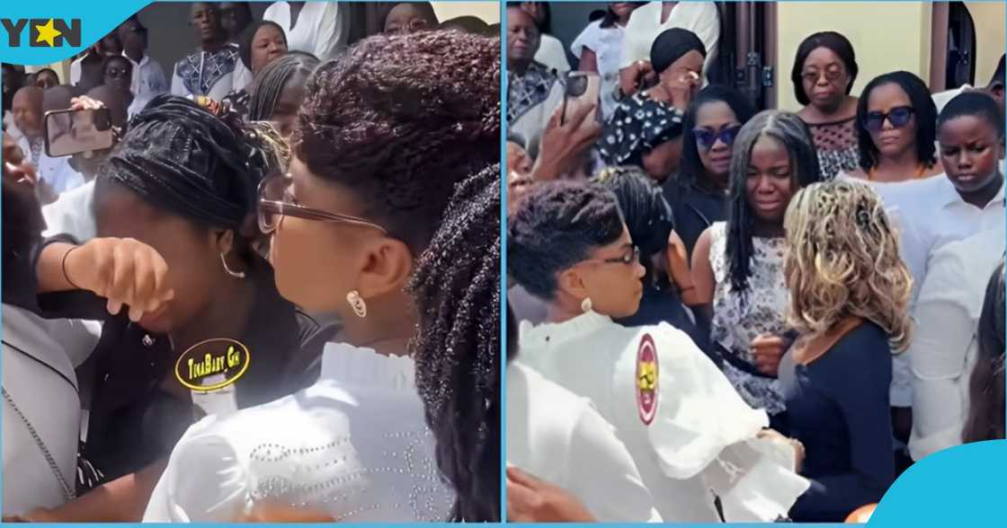 A photo of students shedding tears at Justine Agbenu's burial service. A photo of students shedding tears at Justine Agbenu's burial service.