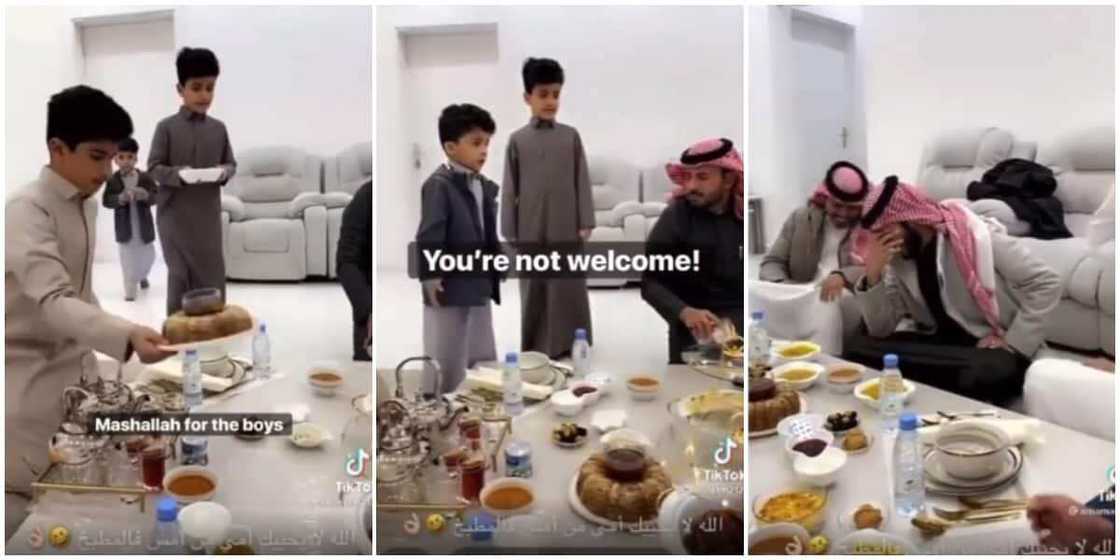 Little boy tells guests they're not welcomed at their home, says his mum has been working in the kitchen since yesterday Little boy tells guests they're not welcomed at their home, says his mum has been working in the kitchen since yesterday