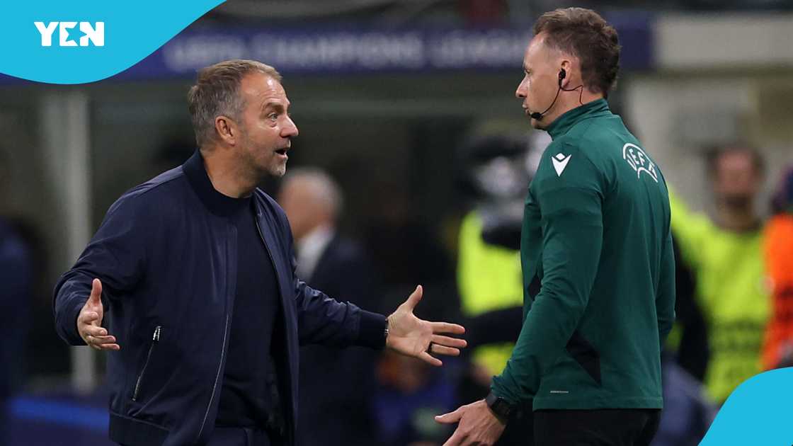 Barcelona, coach, Hansi Flick, UEFA Champions League, blame, semi-final, Inter Milan, referee, fourth official, Pawel Raczkowski, Szymon Marciniak. Barcelona, coach, Hansi Flick, UEFA Champions League, blame, semi-final, Inter Milan, referee, fourth official, Pawel Raczkowski, Szymon Marciniak.