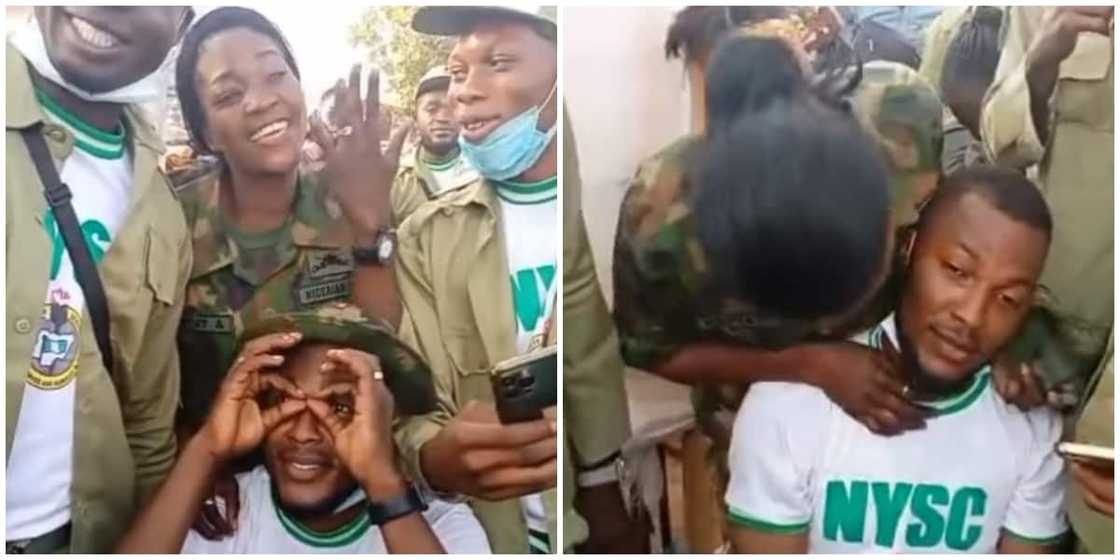 Excited female soldier kisses corps member in video after he proposed to her, melts hearts Excited female soldier kisses corps member in video after he proposed to her, melts hearts