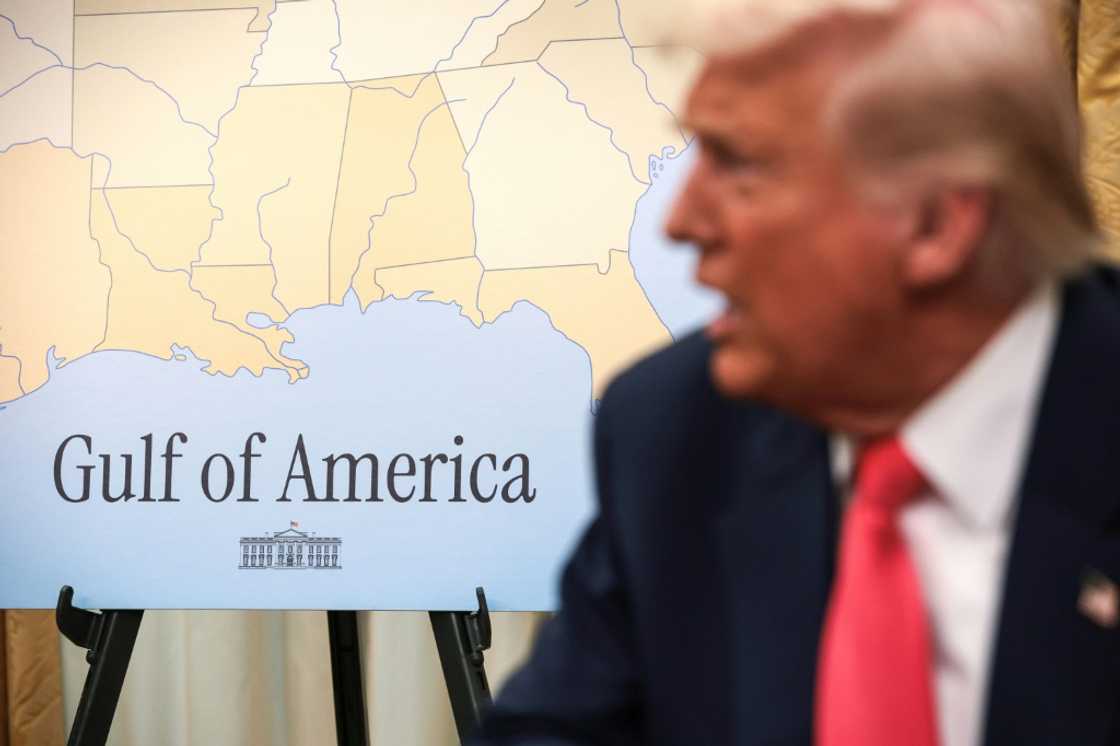 President Donald Trump and a map showing the 'Gulf of America' in the Oval Office President Donald Trump and a map showing the 'Gulf of America' in the Oval Office