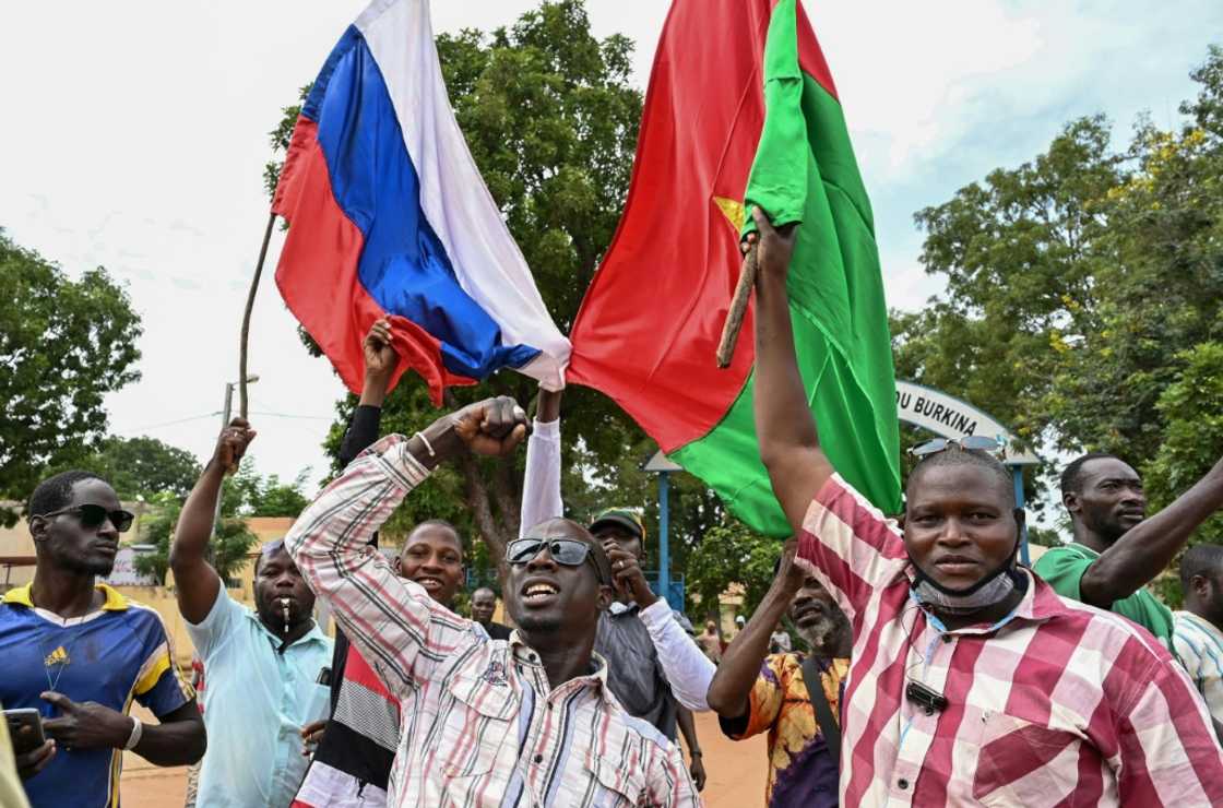 Demonstrators waving Russian flags took to the streets of Ouagadougou last weekend at the denouement of Burkina Faso's latest coup Demonstrators waving Russian flags took to the streets of Ouagadougou last weekend at the denouement of Burkina Faso's latest coup