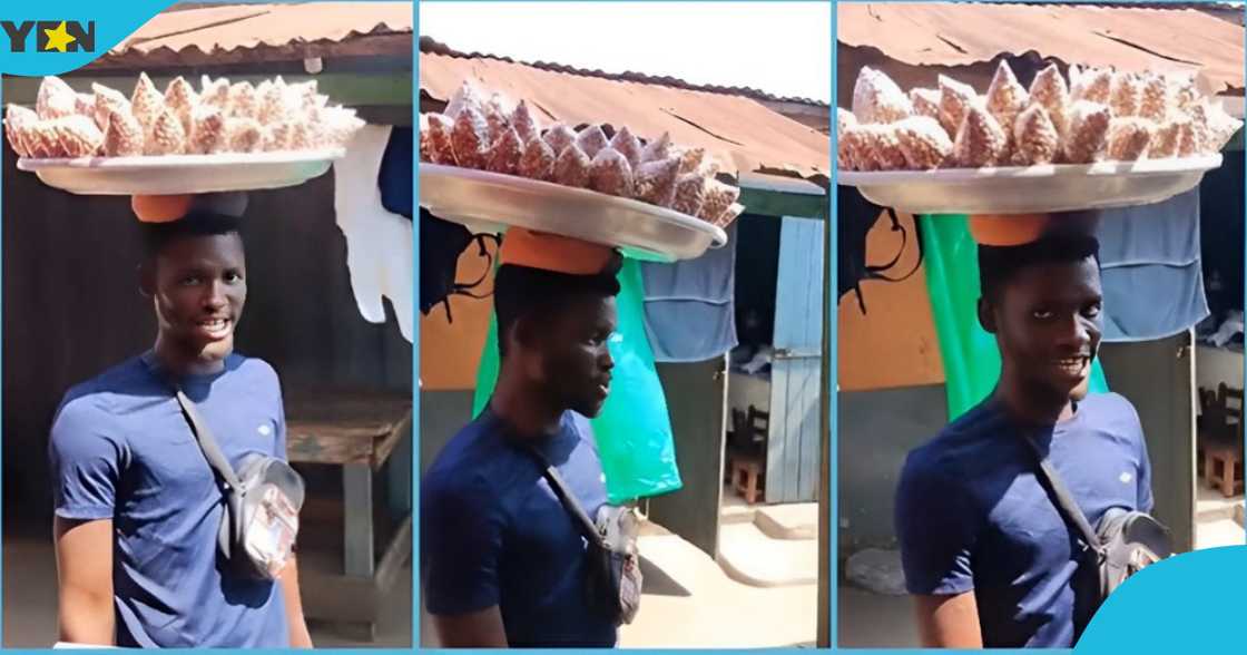 Photo of a Ghanaian street hawker selling roasted corn and groundnuts