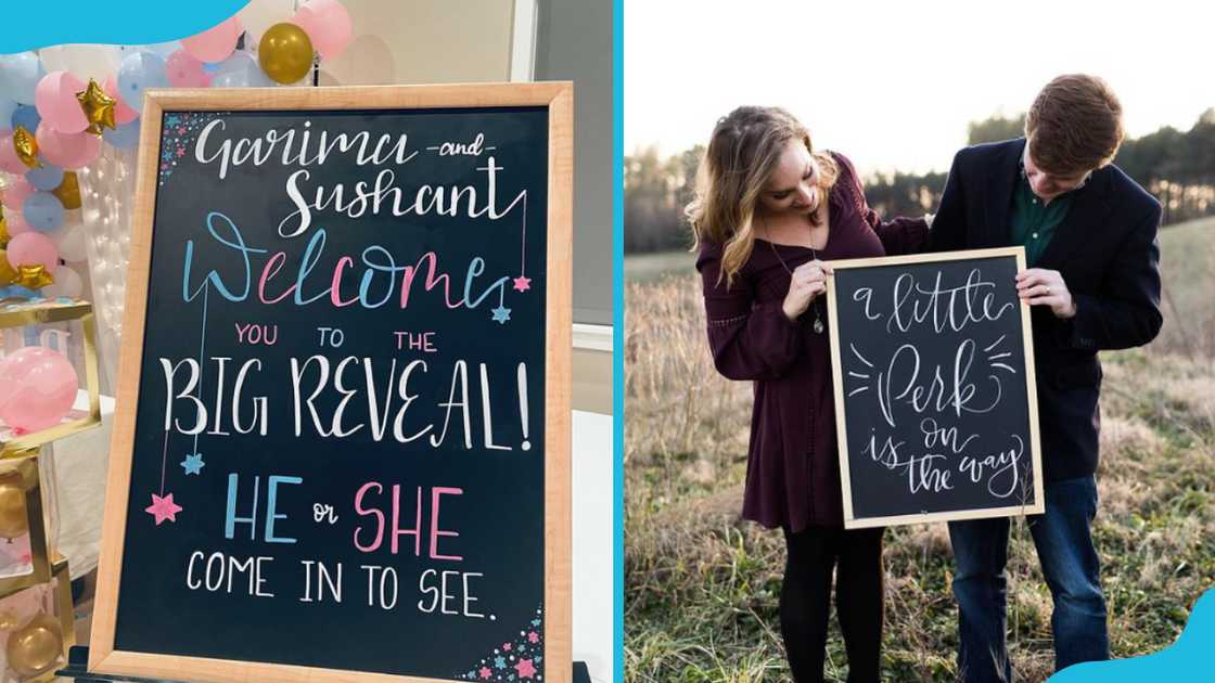 Chalkboard art gender reveal themes