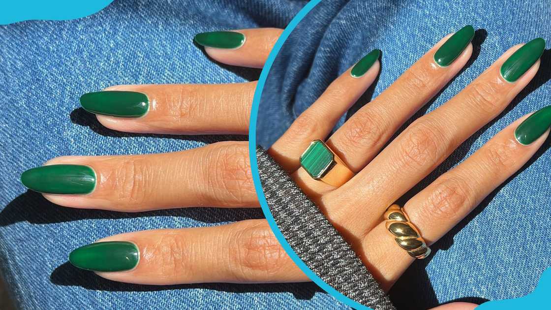 Elegant emerald green nail design Elegant emerald green nail design