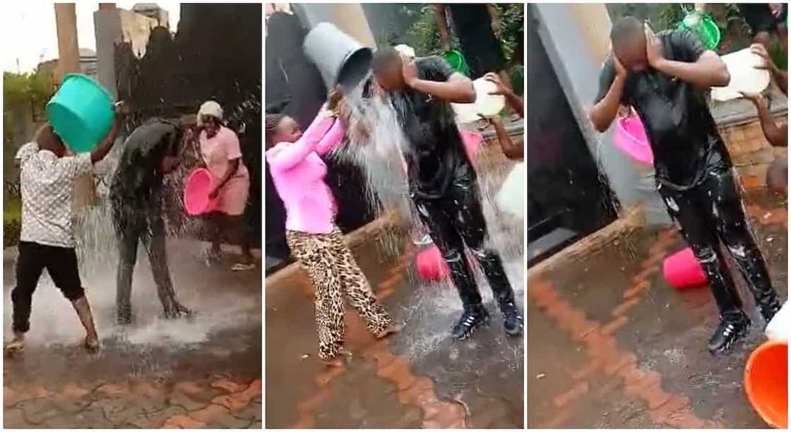 Young man drenched in water on his birthday.