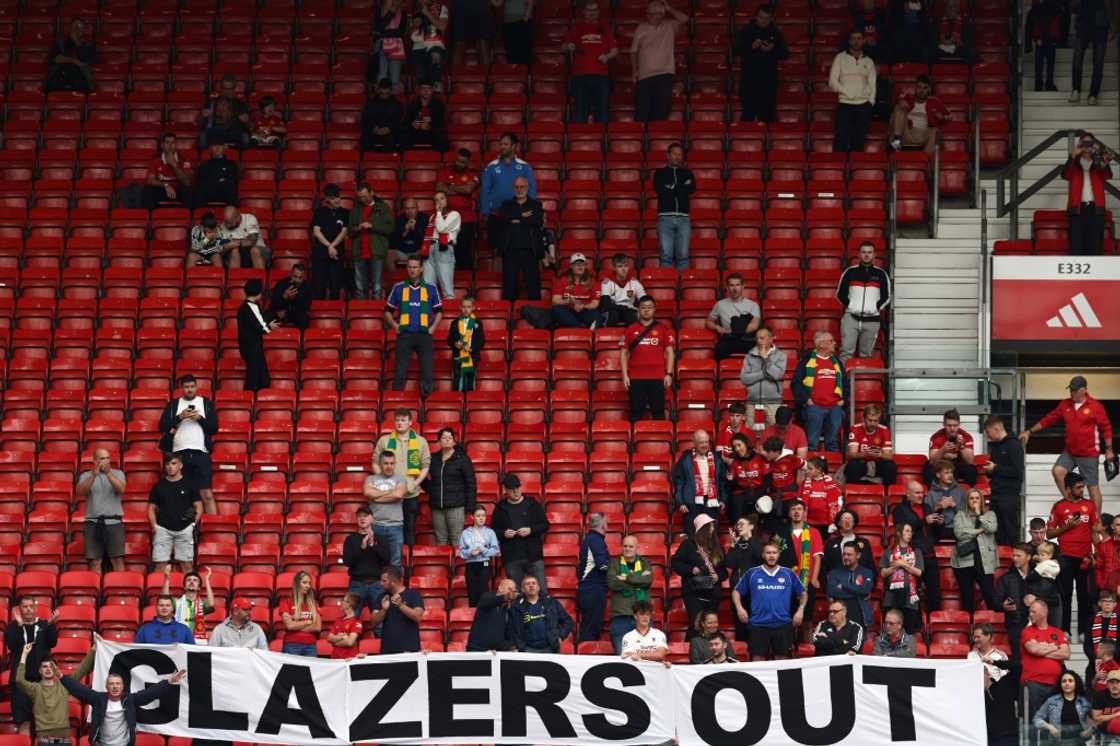 Manchester United fans protest against club owners the Glazer family after a match between Manchester United and Nottingham Forest on August 26, 2023 Manchester United fans protest against club owners the Glazer family after a match between Manchester United and Nottingham Forest on August 26, 2023