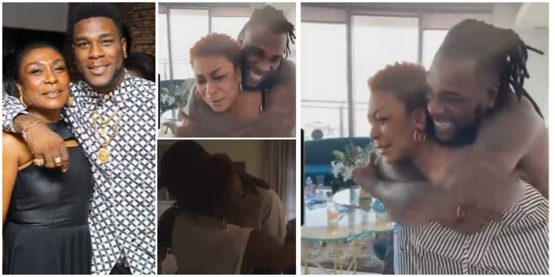 Video shows Burna Boy's mum carrying him on his back as she marked his 30th birthday with heartwarming message Video shows Burna Boy's mum carrying him on his back as she marked his 30th birthday with heartwarming message
