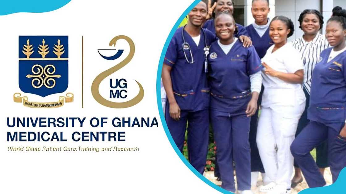 University of Ghana Medical School logo and students of Health Faculty University of Ghana Medical School logo and students of Health Faculty
