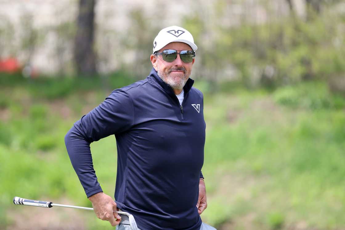 Phil Mickelson of HyFlyers GC reacts after a putt on the 5th green on day one of LIV Golf Korea Phil Mickelson of HyFlyers GC reacts after a putt on the 5th green on day one of LIV Golf Korea