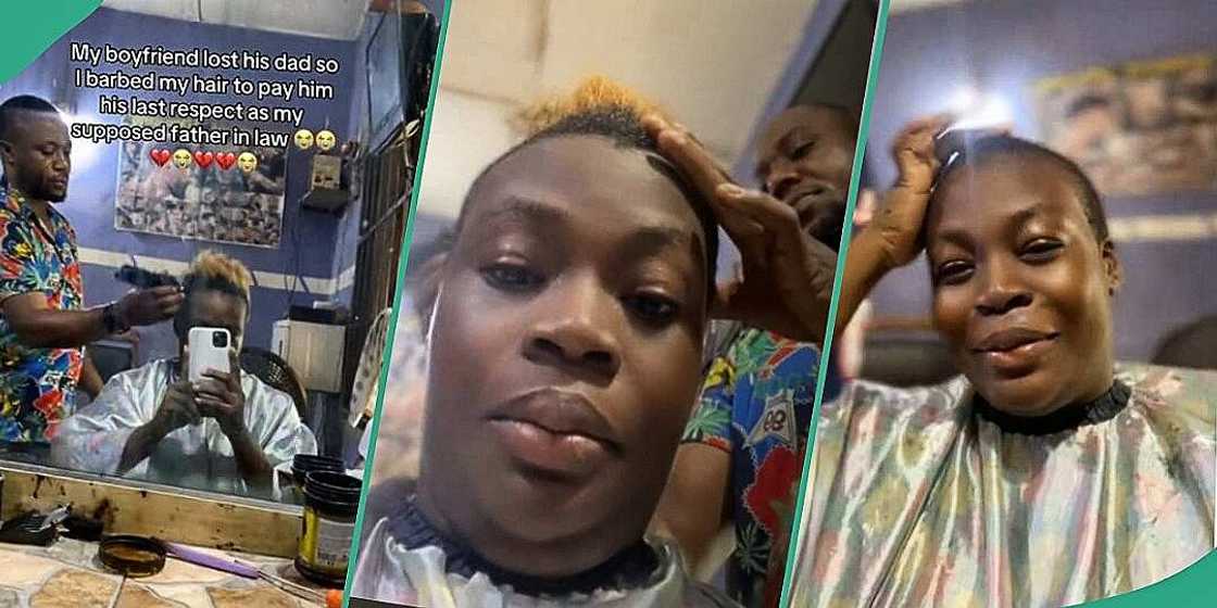 Lady cuts her hair to mourn late boyfriend's father