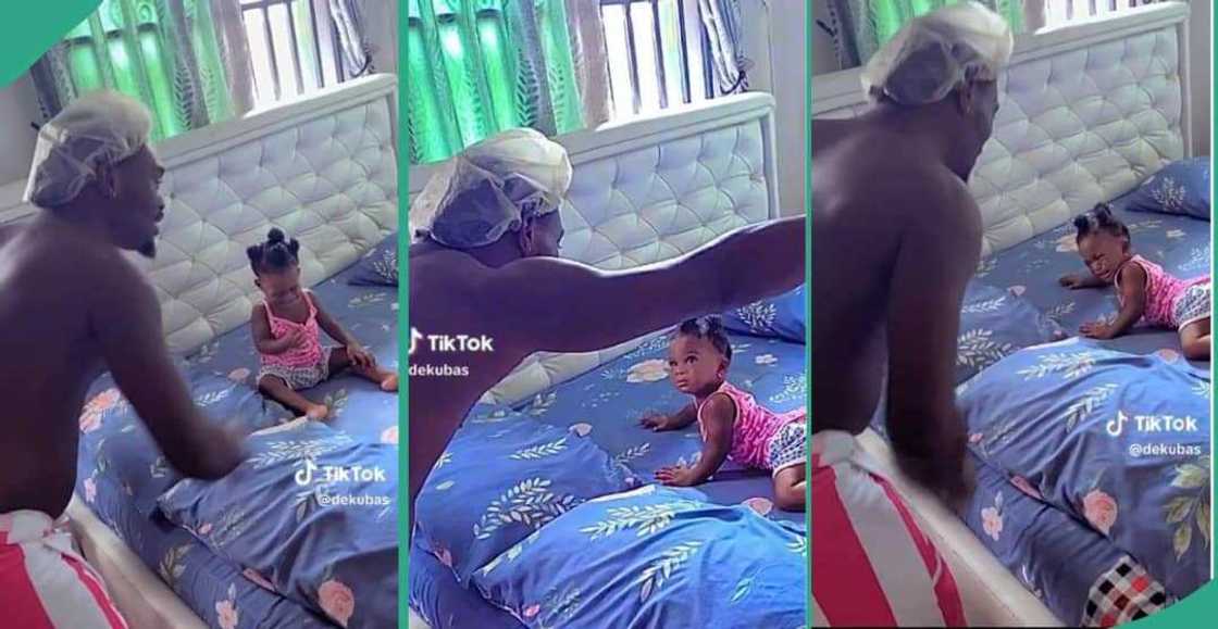 Dad stops little daughter from sleeping Dad stops little daughter from sleeping
