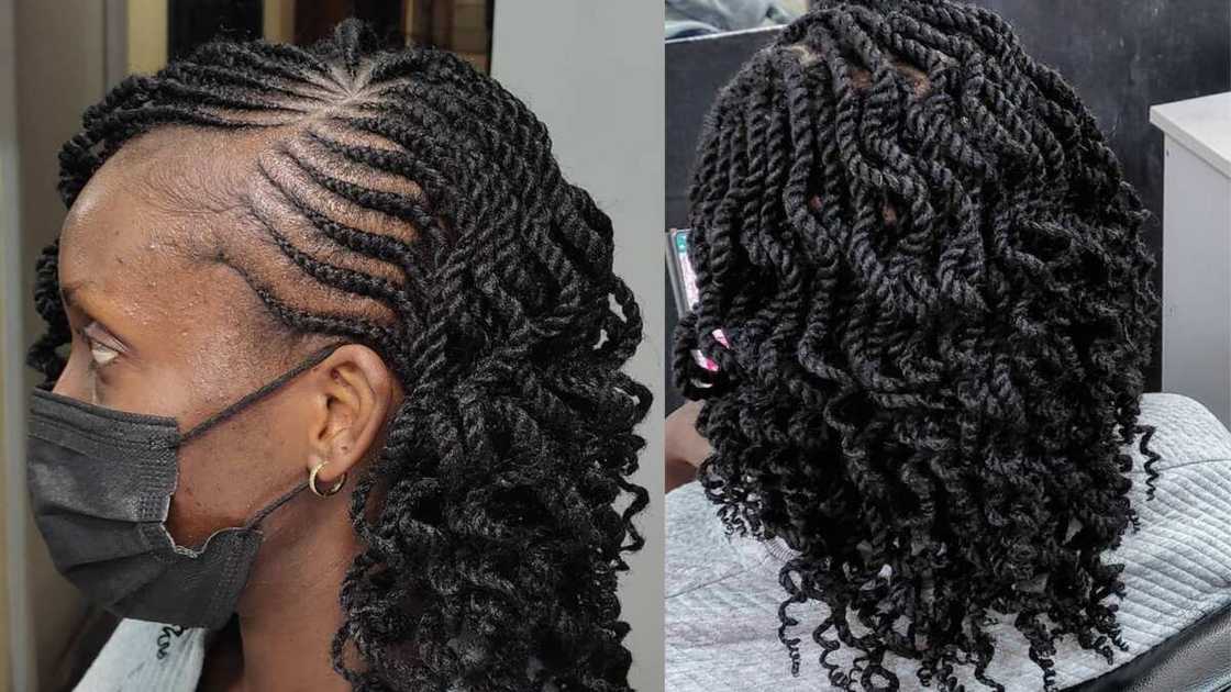 A lady in Short twists with cornrows A lady in Short twists with cornrows
