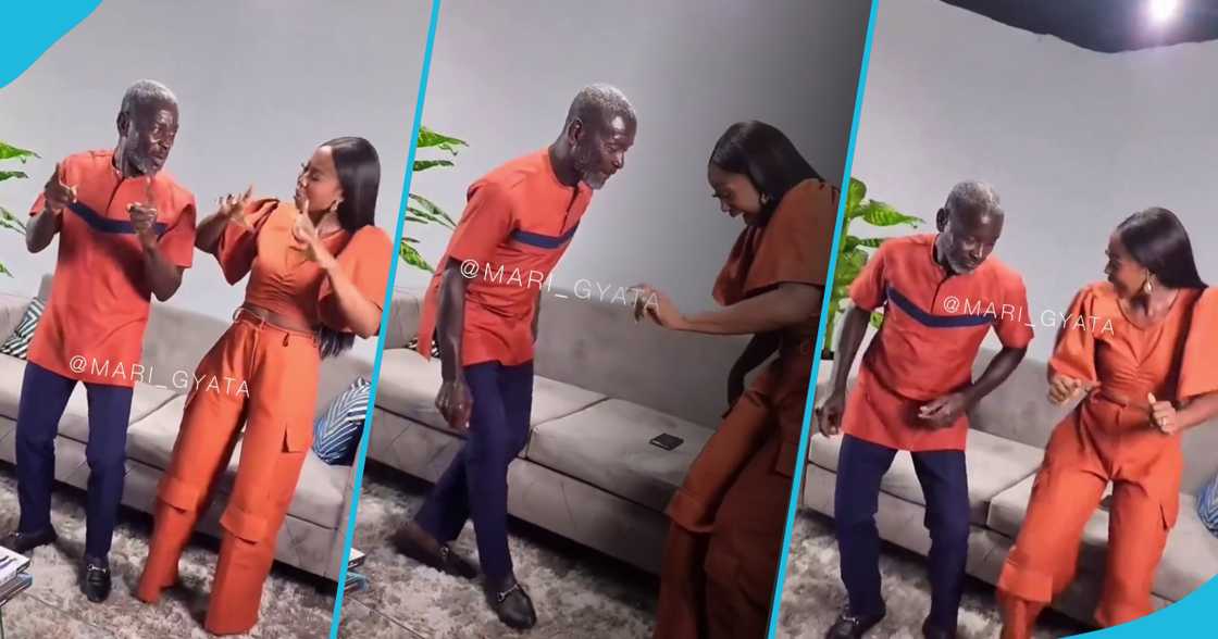 Prince Kofi Amoabeng and Sika Osei dancing on set Prince Kofi Amoabeng and Sika Osei dancing on set