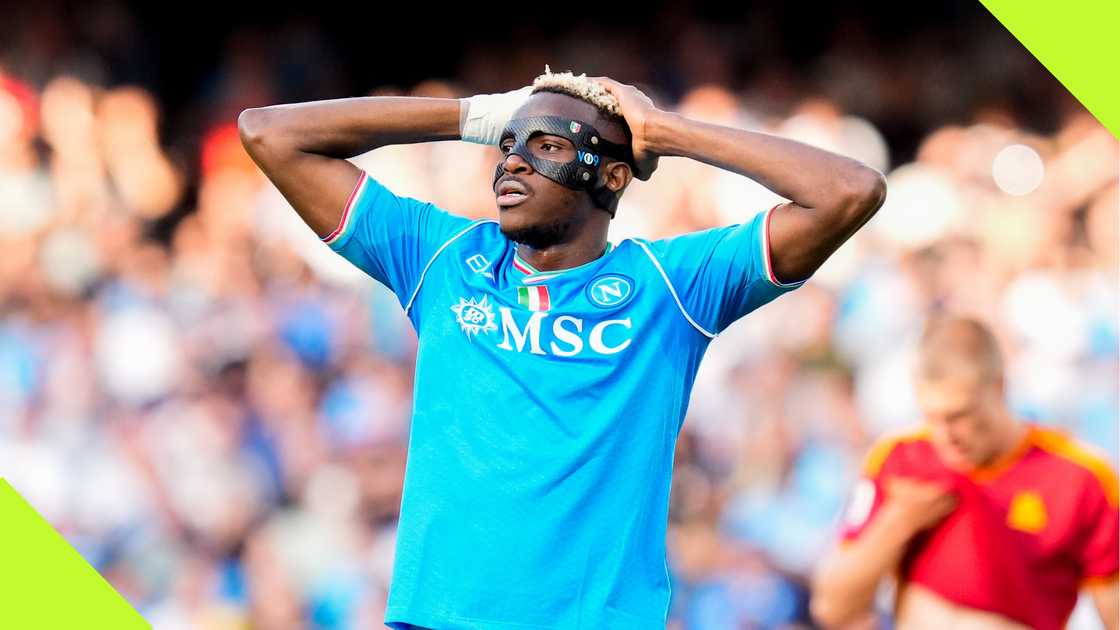 Victor Osimhen looks dejected during AS Roma vs SS Napoli. Victor Osimhen looks dejected during AS Roma vs SS Napoli.