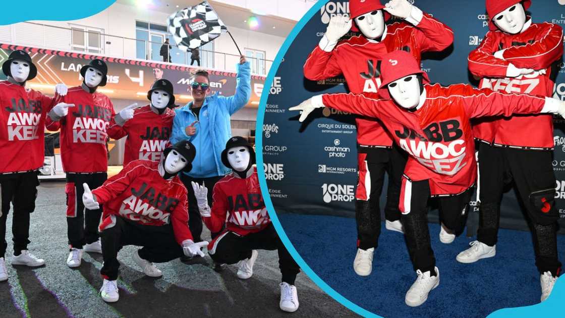 Jabbawockeez members posing for photos at different events Jabbawockeez members posing for photos at different events