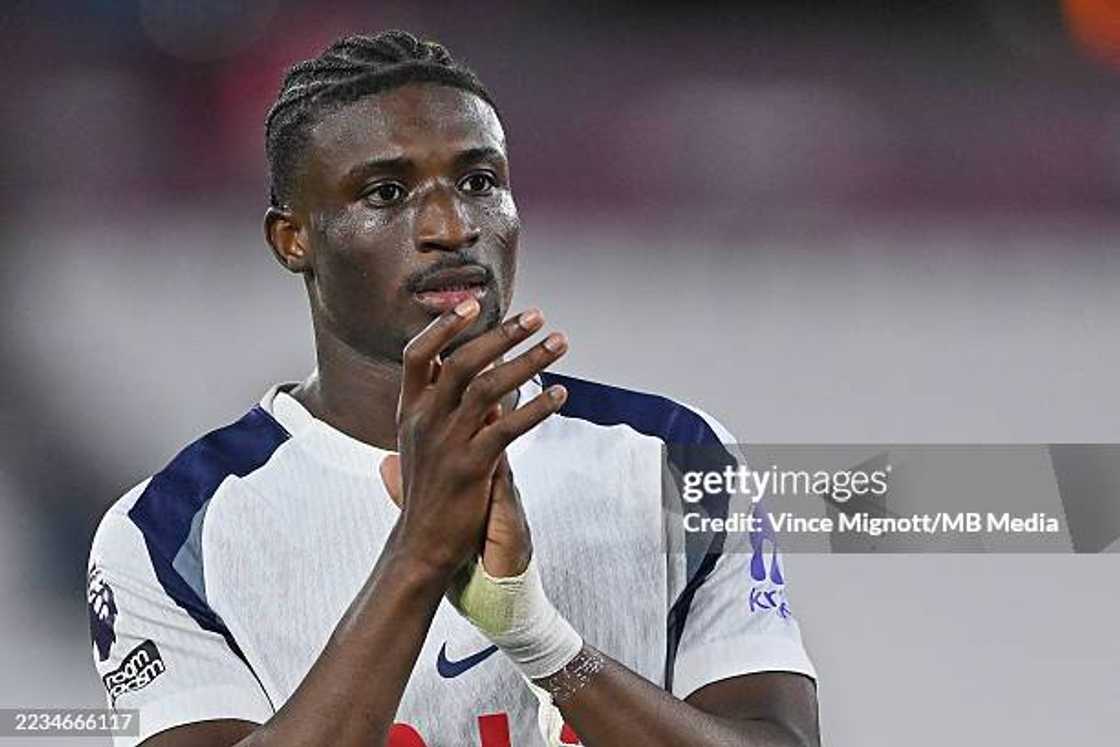 Mohammed Kudus of Tottenham Hotspur applauds the fans during the Premier League match between West Ham United and Tottenham Hotspur Mohammed Kudus of Tottenham Hotspur applauds the fans during the Premier League match between West Ham United and Tottenham Hotspur