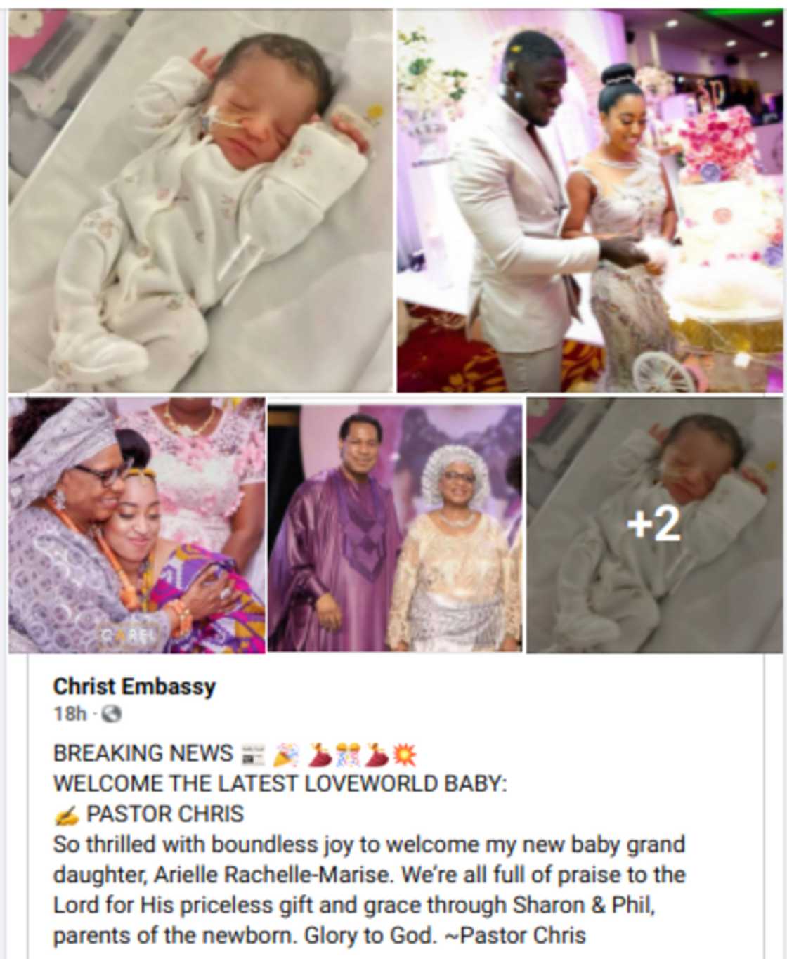 Pastor Chris' Daughter Sharon and Ghanaian Husband Philip Frimpong Welcome Their 1st Child (Photos) Pastor Chris' Daughter Sharon and Ghanaian Husband Philip Frimpong Welcome Their 1st Child (Photos)