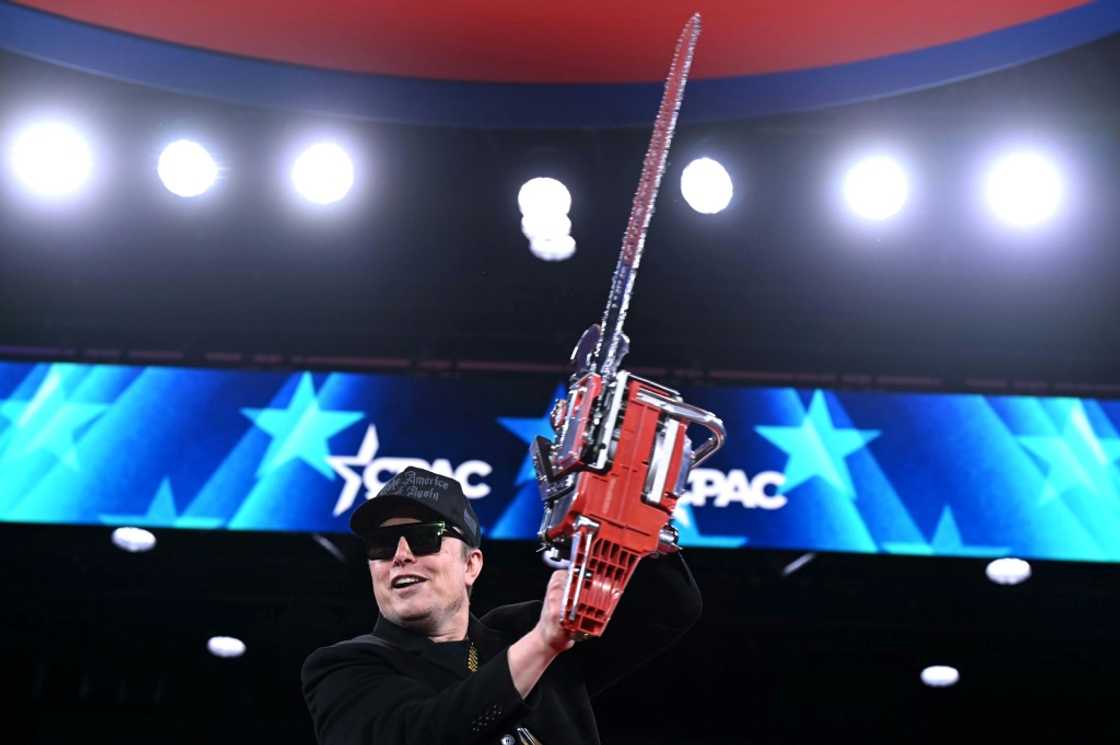 Elon Musk holds a chainsaw to symbolize his radical cuts of the US government Elon Musk holds a chainsaw to symbolize his radical cuts of the US government