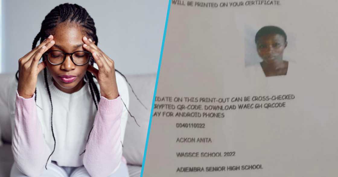 Photos of Anita Ackon's WASSCE results.