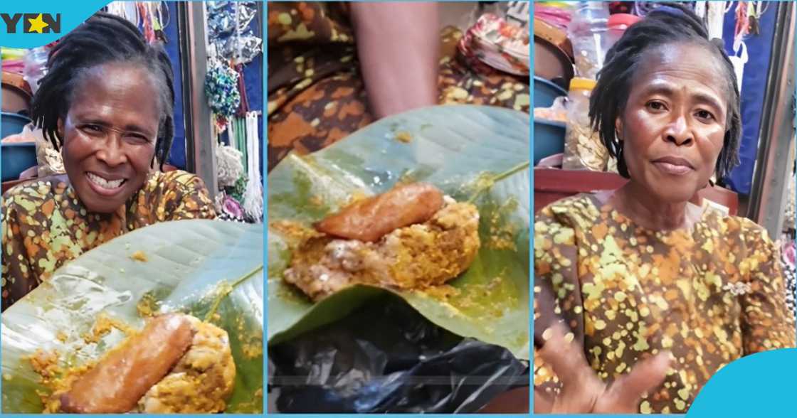 The photo of a Ghanaian woman lamenting over the quantity of a food she bought The photo of a Ghanaian woman lamenting over the quantity of a food she bought