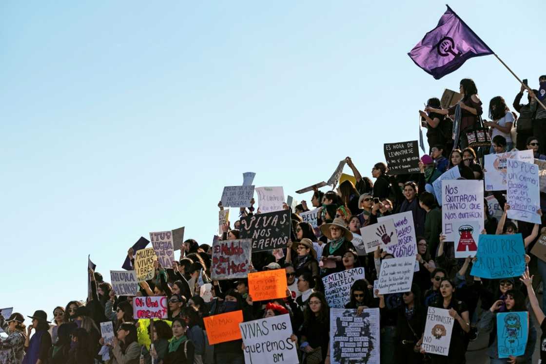 Women attend an International Women's Day demonstration in March 2020 in the Mexican border city of Tijuana, where activists are helping American women seeking abortions Women attend an International Women's Day demonstration in March 2020 in the Mexican border city of Tijuana, where activists are helping American women seeking abortions