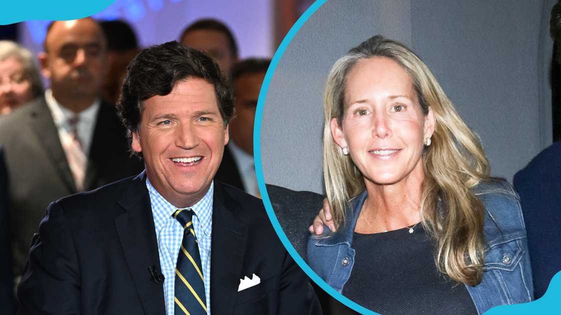 Tucker Carlson (L) and his wife Susan Andrews (R) pose at different events. Tucker Carlson (L) and his wife Susan Andrews (R) pose at different events.