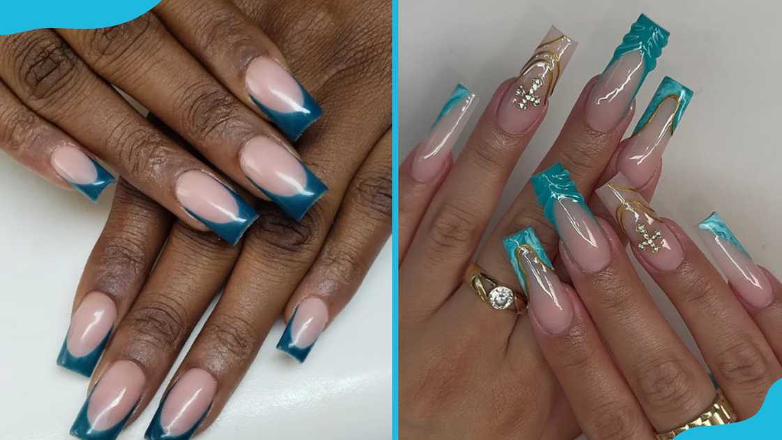 Teal French tips Teal French tips