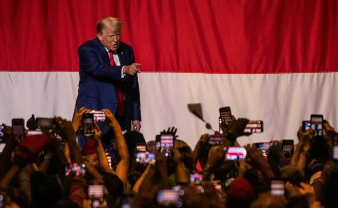 L'ex-président américain Donald Trump en meeting à Columbus, dans l'Etat de Géorgie, le 10 juin 2023 L'ex-président américain Donald Trump en meeting à Columbus, dans l'Etat de Géorgie, le 10 juin 2023